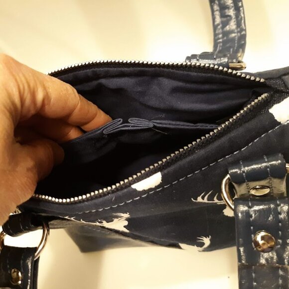 New Vinyl Double handle Shoulder Satchel Bag Purse Navy Blue White Deer Western - Picture 12 of 12